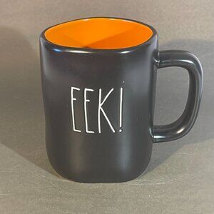 Rae Dunn EEK! Coffee Mug Cup Black Mug, Orange Inside (1393)